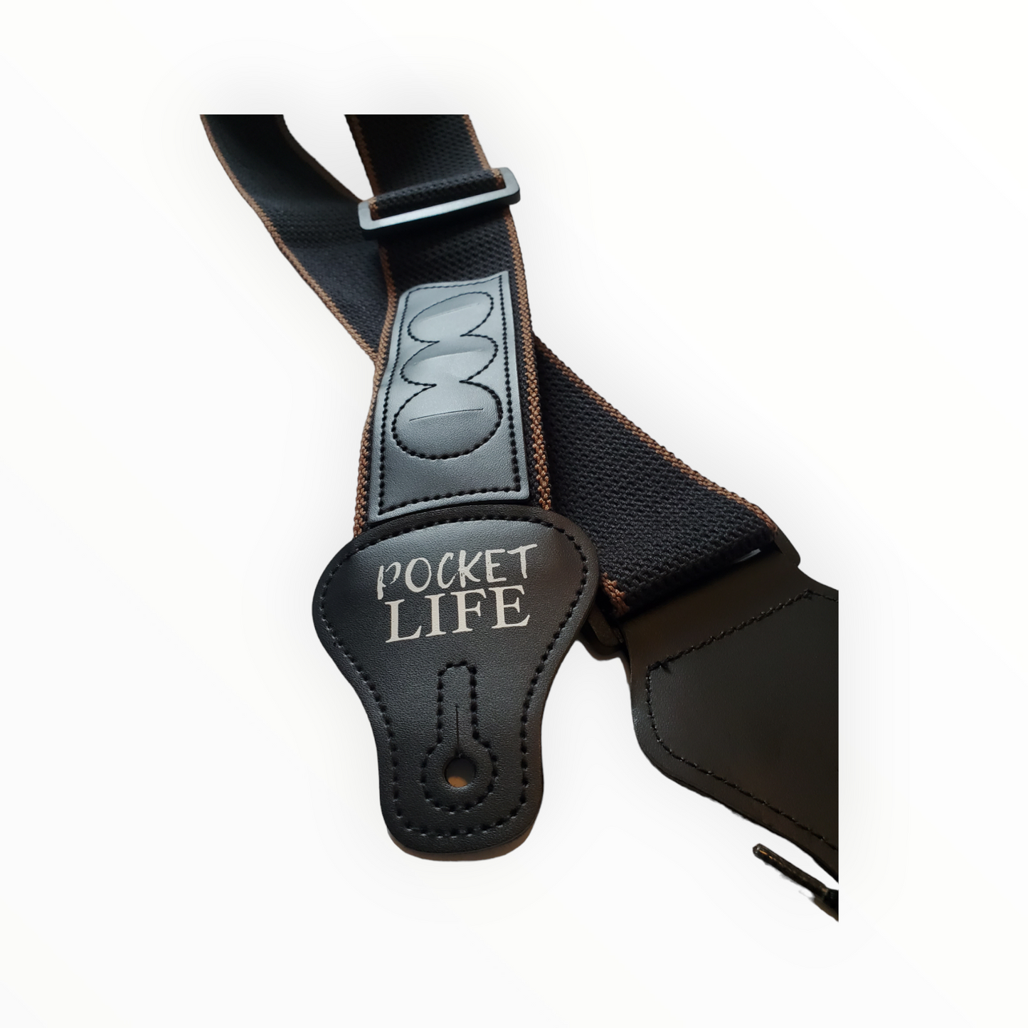 Pocket Life Guitar Strap Black w/ Brown trim